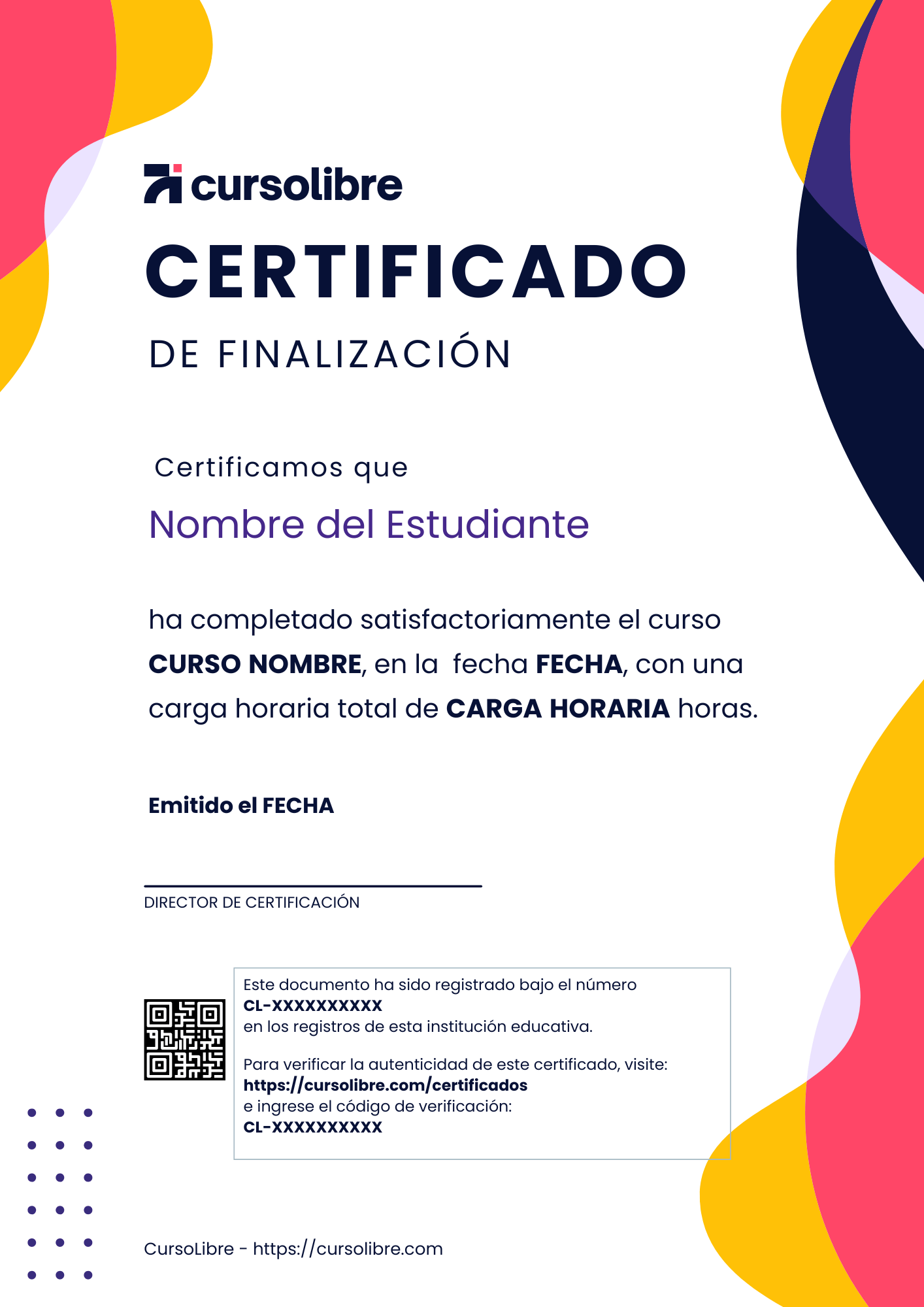 Certificado del curso - Frente
